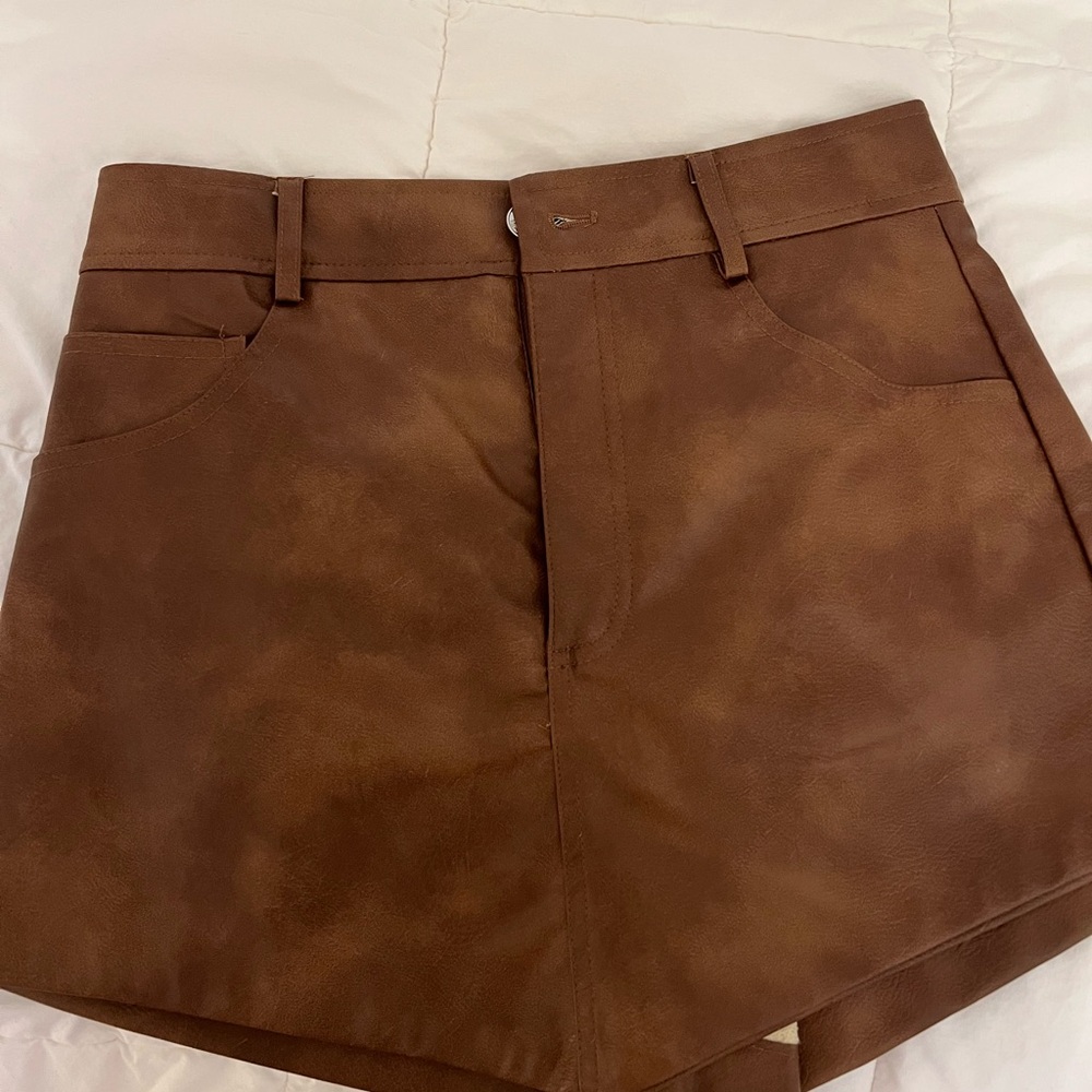 Zara Chocolate Brown Faux Leather Skort